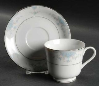 Prudence Antiquity Footed Cup & Saucer Set, Fine China Dinnerware   Blue Flowers