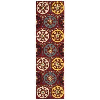 Hand tufted Suzani Red Medallion Rug (23 X 8)
