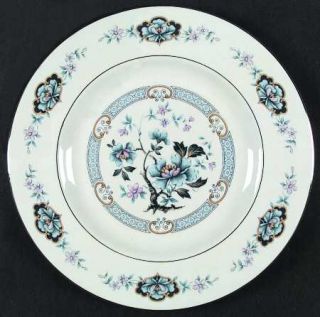 Woodmere Blue Rose Dinner Plate, Fine China Dinnerware   Blue/Pink/Yellow Flower