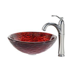 Kraus C GV 393 19mm 1005CH Nature Nix Glass Vessel Sink and Riviera Faucet Chrom