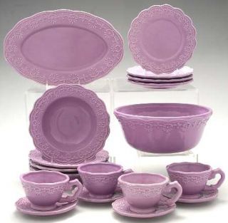  Lace Lilac 18 Piece Set, Fine China Dinnerware   All Lilac,Embossed Edg