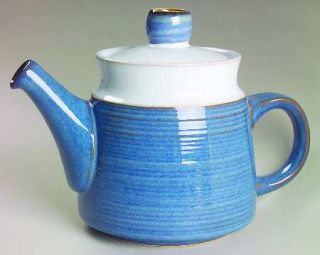 Denby Langley Chatsworth Teapot & Lid, Fine China Dinnerware   Blue Band,Brown A