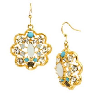 Womens Fashion Drop Earrings   Gold/Turquoise/White