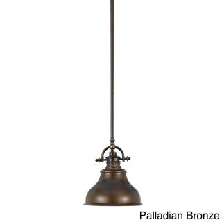 Quoizel Emery 1 light Mini pendant (Steel Finish Imperial finish silver, palladian bronze Number of lights One (1)Requires one (1) 60 watt A19 medium base bulbs (not included)Dimensions 47.5 inches high x 8 inches deepShade dimensions 8 x 5.5Weight 3