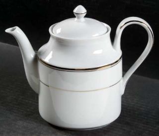 Muirfield Infinity Teapot & Lid, Fine China Dinnerware   White Background,Gold T