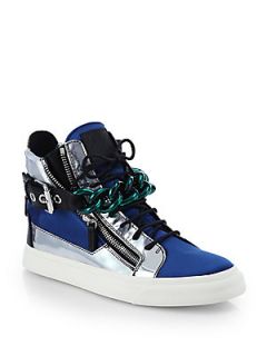 Giuseppe Zanotti Metallic Leather & Satin Chain High Top Sneakers