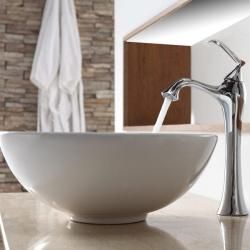 Kraus White Round Ceramic Sink And Ventus Faucet