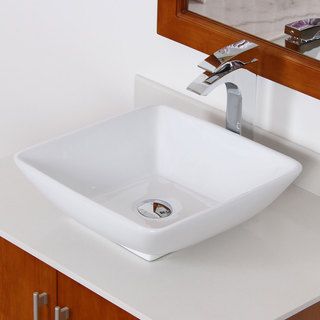 Elite White Ceramic Contemporary Square Bathroom Sink (WhiteSink type BathroomSink style VesselFaucet settings Tall vessel style faucet (not included)Sink material High temperature grade A ceramicHole size requirements 1.75 inch standard drain openin