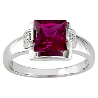 10K White Gold Diamond and Created Ruby Ring