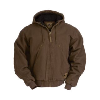 Berne Original Washed Hooded Jacket   Quilt Lined, Bark, Large, Model# HJ375