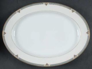 Noritake Glendive 16 Oval Serving Platter, Fine China Dinnerware   Blue/Tan Ban