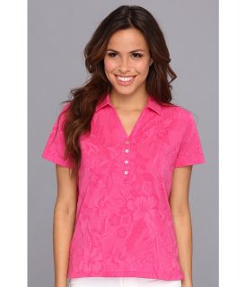 Caribbean Joe S/S Button Y Neck Polo Womens Short Sleeve Knit (Pink)