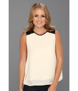 Halston Heritage S/L Overlay Top with Colorblock Shoulder Womens Sleeveless (Bone)