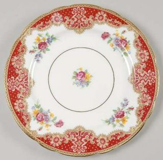 Paragon Honiton Red Salad Plate, Fine China Dinnerware   Red Border,Floral Rim&C