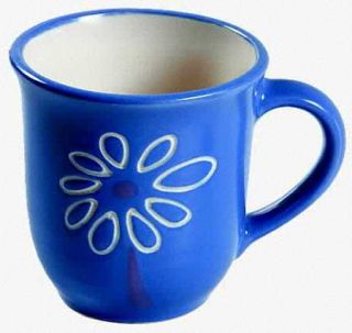 Pfaltzgraff Baja Mug, Fine China Dinnerware   Mauve & Blue Bands, White Flower