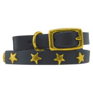 Platinum Pets Black Genuine Leather Cat and Puppy Collar with Stars   Gold (7.