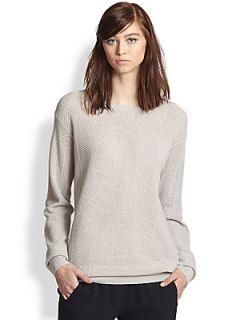Theory Dreamerly Cotton & Cashmere Chevron Knit Sweater   Pale Heather