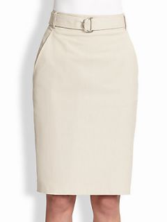 Akris Punto Belted Mini Stripe Pencil Skirt   Pebble