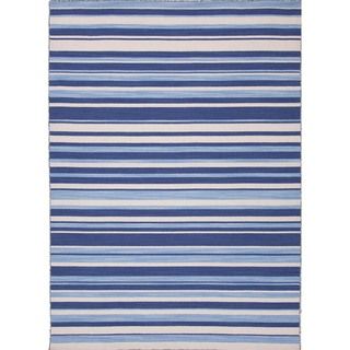 Flat weave Stripe Deep Navy Blue Wool Rug (4 X 6)