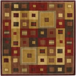 Hand tufted Contemporary Red/brown Geometric Square Mayflower Burgundy Wool Abstract Rug (8 Square)