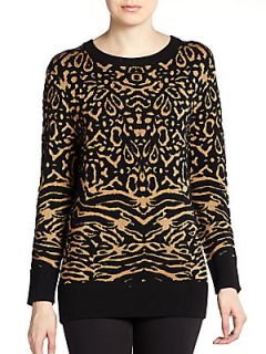 Animal Patterned Metallic Sweater   Black Gold