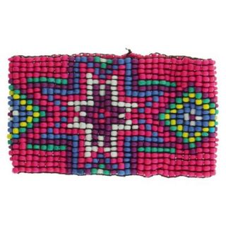 Womens Tribal Print Seed Bead Stretch Bracelet   Pink/Multicolor