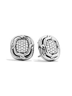 David Yurman Diamond & Sterling Silver Button Earrings   Silver
