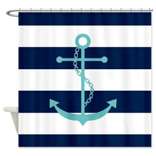  Teal Anchor on Blue Stripes Shower Curtain  Use code FREECART at Checkout
