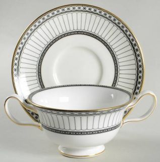 Wedgwood Colonnade Black Footed Cream Soup Bowl & Saucer Set, Fine China Dinnerw