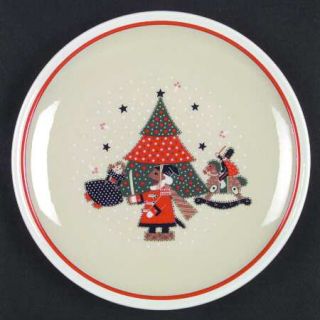 Epoch Holiday Joy Dinner Plate, Fine China Dinnerware   Red Band, Quilted Xmas T