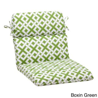 Pillow Perfect Outdoor Boxin Rounded Chair Cushion (100 percent Spun PolyesterFill material 100 percent Polyester FiberSuitable for indoor/outdoor use. Closure Sewn Seam ClosureUV Protection Yes Weather Resistant Yes Care instructions Spot Clean or H