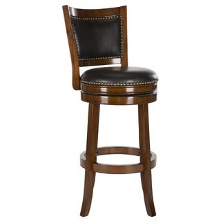 Safavieh Lazzaro Walnut/ Brown Seat Bar Stool (Walnut/ Brown SeatIncludes One (1) stoolMaterials Rubberwood, MDF and PU fabricFinish WalnutSeat dimensions 17 inches width and 17.25 inches depthSeat height 29 inchesDimensions 43.5 inches high x 20.5 