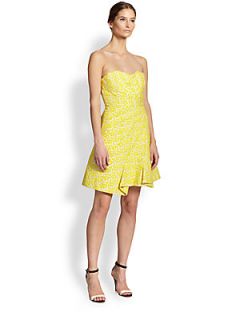 Alice + Olivia Grove Strapless Sculpted Side Dress   Yellow