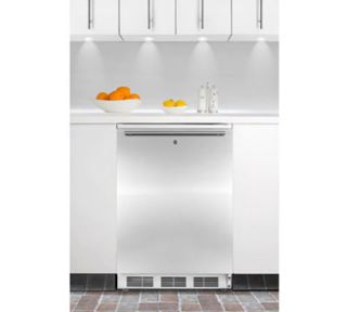 Summit Refrigeration Undercounter Refrigerator w/ Horizontal Handle & Auto Defrost, White/Stainless, 5.5 cu ft