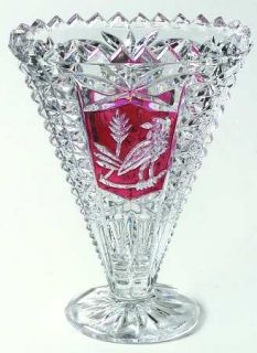Hofbauer Byrdes Collection Ruby (The) Small Fan Vase   Pressed, Cut Bird, Ruby A