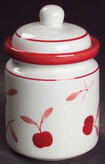 Dansk Bing Small Canister, Fine China Dinnerware   Red Cherries, Red Bands
