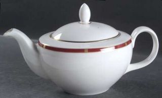 Royal Doulton Lexington Teapot & Lid, Fine China Dinnerware   Bone, Red Band W/G