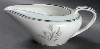 Noritake Bluebell Creamer, Fine China Dinnerware   Blue Band, Blue Flowers, Gray