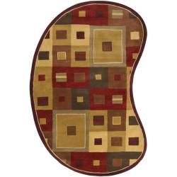 Hand tufted Contemporary Red/brown Geometric Square Mayflower Burgundy Wool Abstract Rug (6 X 9 Ki