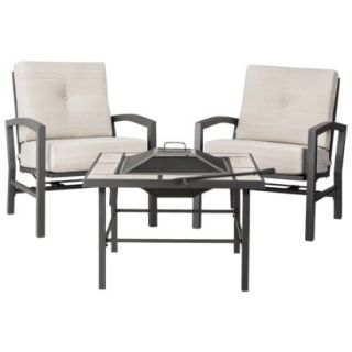 Threshold 3 Piece Tan Metal Firepit Patio Furniture Set, Squier Collection