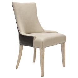 Safavieh Becca Beige Leather Back Dining Chair (BeigeMaterials Linen, leather fabric, woodFinish Pickled oakSeat height 19.5 inchesDimensions 36.4 inches high x 24.8 inches wide x 22 inches deepNumber of boxes this will ship in 1Chairs arrives fully 