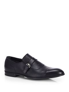 Gucci Tillman Diamante Leather Monkstrap Shoes   Black