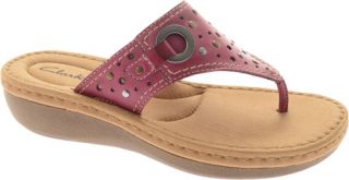 Womens Clarks Trista Mint   Fuchsia Leather Thong Sandals