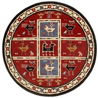 Hand tufted Red Tribal Round Wool Rug (8 X 8)
