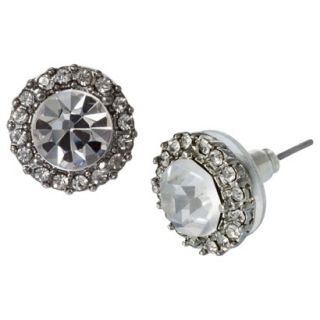 Womens Stone Button Earrings   Silver