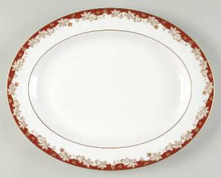 Royal Doulton Winthrop 13 Oval Serving Platter, Fine China Dinnerware   Red Edg