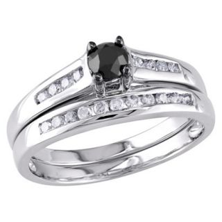 Tevolio 0.5 CT. Round Black Diamond & White Diamond Prong Weeding Ring in 10K