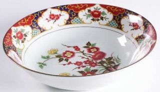 Momoyama Kyoto 9 Round Vegetable Bowl, Fine China Dinnerware   Rust Flowers,Blu