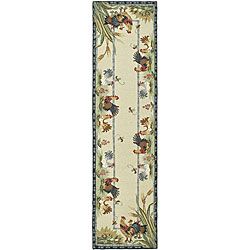 Hand hooked Roosters Ivory Wool Runner (26 X 12)