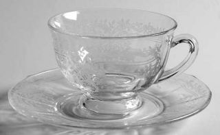 Fostoria June Clear Footed Cup & Saucer Set   Stem #5098, Etch    #279, Clear